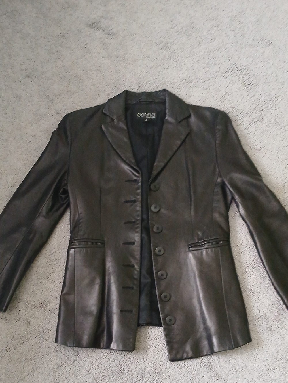 Carina New York Dark Black Leather Button-Front Blazer Jacket
